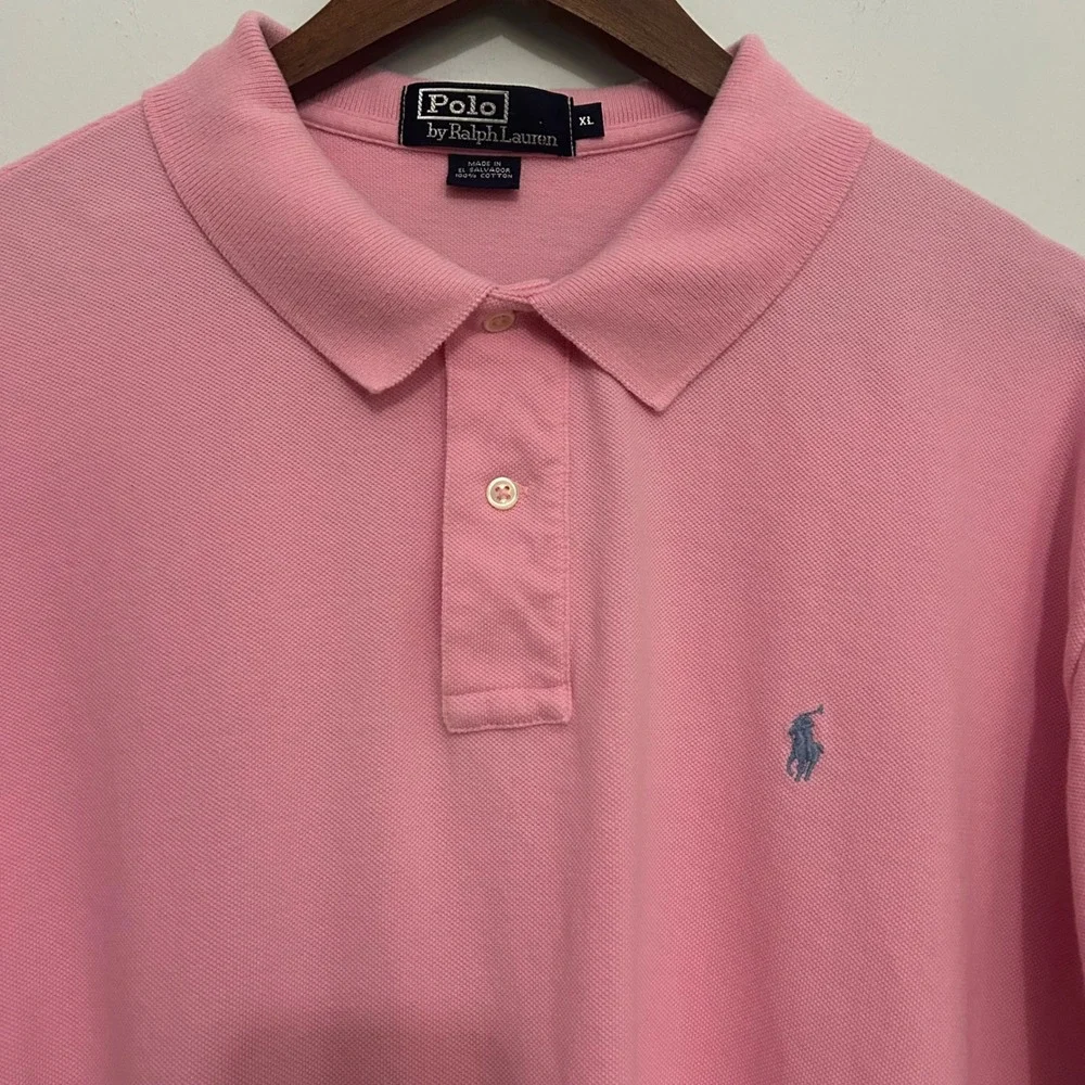 Polo‎ Ralph Lauren Mens XL Pink Short Sleeve Pique Cotton Polo Shirt Blue Pony